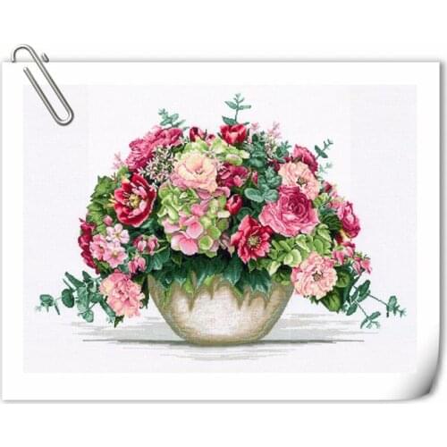 Flower Top Quality Hydrangea in a Porcelain Bottle Embroidery Needlework 14CT Unprinted Cross Stitch Kits Art DIY Handmade Decor