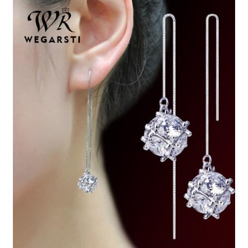 WEGARSTI 925 Sterling Silver Long Drop Earrings Zircon Gemstone Wedding Engagement Jewelry For Women Gifts Fine Jewelry
