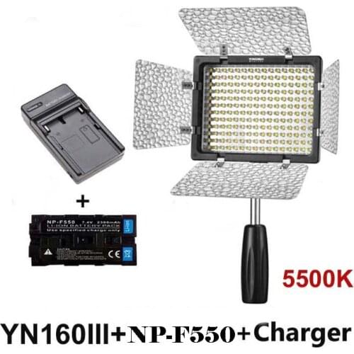 Yongnuo YN160 III 5500K CRI95 160 LED Video Light + 4600mAh NP-F750 battery for Canon Nikon Sony DSLR & Camcorder+ charger