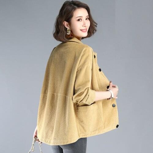Women Vintage jacket Corduroy Korean Version Loose large size short coat Female outwears catch On the trend Oversize Long Sleeve