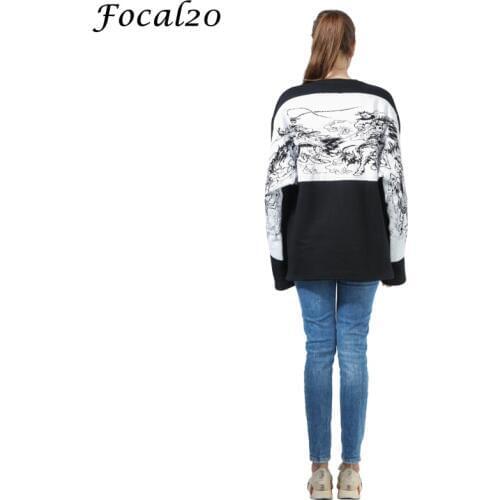 Focal20Autumn Chinese Opera Print Women Fleeces Sweatshirt Long Sleeve Graphic Velvet Sweatshirt Tracksuit Pullover Streetwear