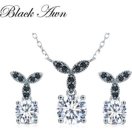 BLACK AWN 2020 New 925 Sterling Silver Fine Jewelry Sets Trendy Engagement Wedding Necklace+Earring for Women PT035