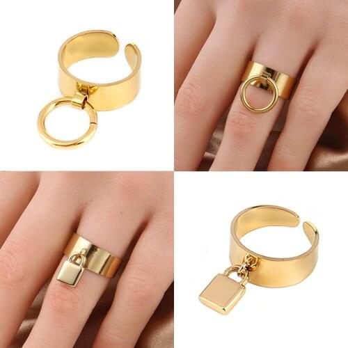 Punk Womens Ring Stainless Steel Rings Chain Rings Open Rings For Women Geometry Ring Ring Chain Charm Rings Jewelry Gifts