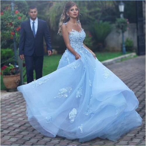 Light Blue Wedding Dress Boho Lace Applique Sleeveless A Line Vestidos De Novia 2019 Bride Dress Vestido De Festa Longo