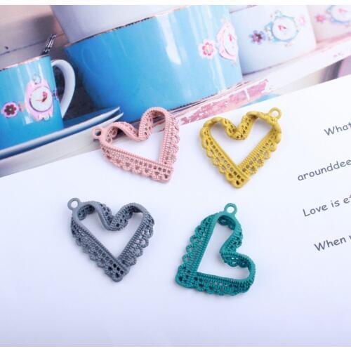 10PCS/Lot New Arrival Mix Color Imitation Lace Shape Heart Charms For Necklace Bracelet DIY Jewelry Making
