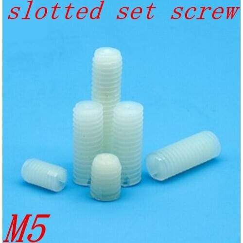 100PCS/lot M5*6/8/10/12/15/20/25/30 nylon slotted Set grub Screw