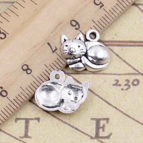 20pcs Charms Lazy Cat 15x13mm Tibetan Bronze Silver Color Pendants Antique Jewelry Making DIY Handmade Craft
