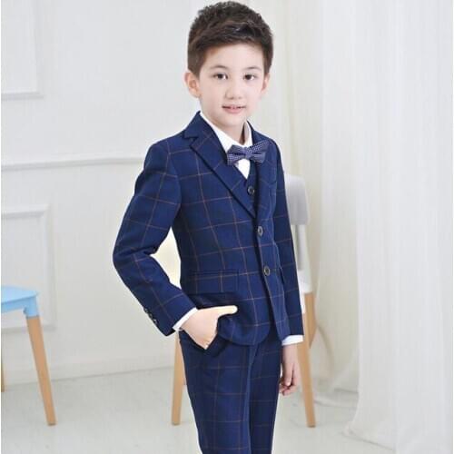 2018 England Style lattice Children Suit wedding suits for boys Suits Flower Girl Dresses Blazer Boys Formal Suit Boys