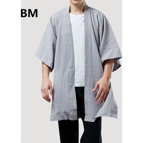 2020 Summer Jackets for Men Half Sleeve Linen Shirt Harajuku Kimono Casual Cardigan Vintage Tops Hanfu Outwear Trenchcoat