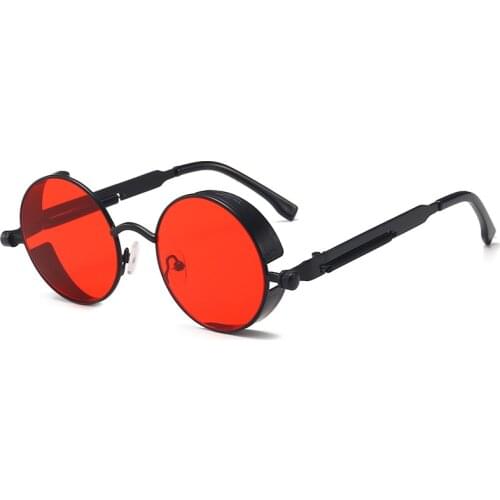 2021 Vintage Steampunk Sunglasses Round Punk Alloy Metal Retro Red Sun Glasses Women Goggles Men Gothic Style Shades