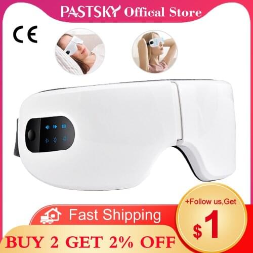 PASTSKY 3D Eye Massager Eye Mask Vibration Airbag Hot Compress Heating 4 Levels Fatigue Relie Dark Circles Removal 180° Folded