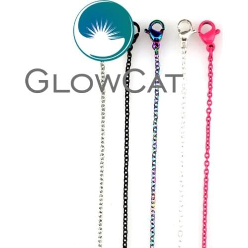 5pcs Multi-color Stainless Steel Chains Necklace Silver Black Pink Rainbow Color 18'' Link Chain Jewelry Making