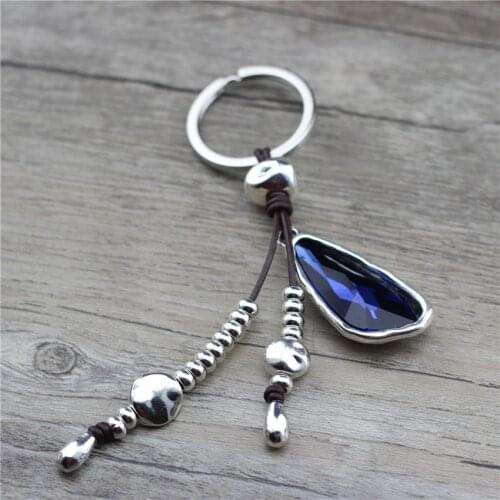 ANSLOW Punk Rock Fashion Jewelry High Quality Vinttage Genuine Leather Women Door Bag Handmade DIY Key Chains Ring LOW0020KY