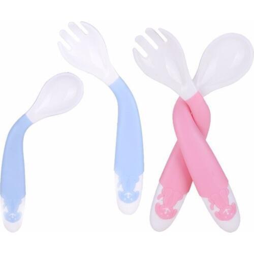 Baby flexible Utensil Spoon Fork Set Toddler Feeding Training bendable Spoons folk Easy Grip Heat-Resistant Babies tableware kit