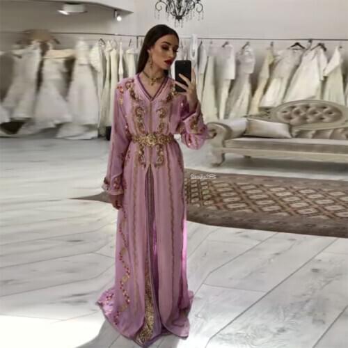 Elegant Mermaid Moroccan Kaftan Long Evening Gown Sequin Applique Prom Dress Saudi Arabic Muslim Special Occasion Dress Custom