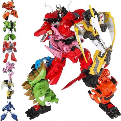 New 6 in 1 Transformation G1 Action Figure toys boy girl Cool pink red Dinosaur Model GT Devastator Robot Older Kids adult Toys