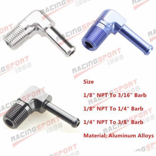 1/8" 1/4" NPT To 1/4" 3/16" 3/8" 90 Degree Hose End Barb Adapter Fitting