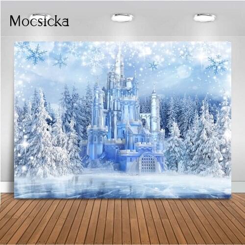 Winter Castle Portrait Backdrop for Photography White Snow Forest Photo Booth Background Props Shining Dots Photocall Photo Prop
