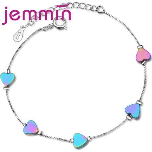 Exquisite New Fashion Heart Sparkling CZ Stone With Genuine 925 Sterling Silver Resizable Bracelet Woman Girls Favorite