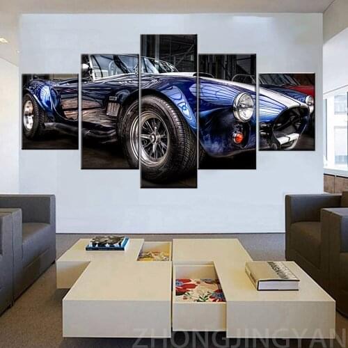 Canvas HD Print Picture Wall Art Decor Framework 5 Piece AC Cobra Blue Convertible Sport Car Vehicle Painting Modern Home Decor