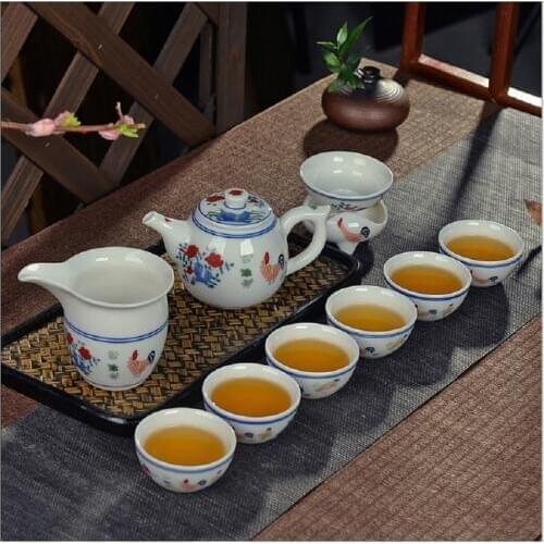 Jingdezhen Xin Sheng hand-painted antique Ming Cheng hua chicken bucket color cylinder cup tea set Kung Fu ceramic gifts