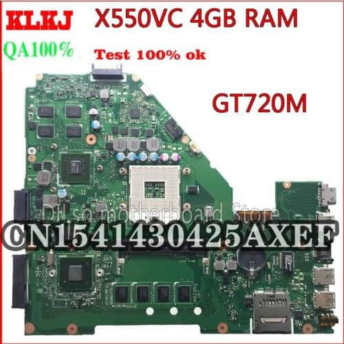 KLKJ X550VC For ASUS X550VC X550CC X550V R510V Laptop Motherboard NVidia GeForce GT720M 4G RAM 2G Video Card PGA989 Test