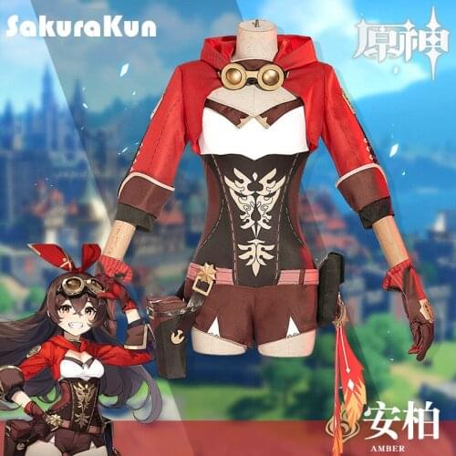 Genshin Impact Amber Cosplay Outfit Adult Halloween Costume Party Full Set Role Playing Game Uniform