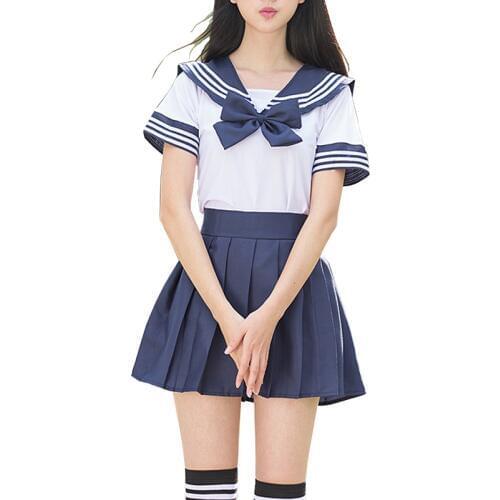 Sailor suit school uniform sets JK school uniforms for girls white shirt and dark blue skirt suits student Cosplay