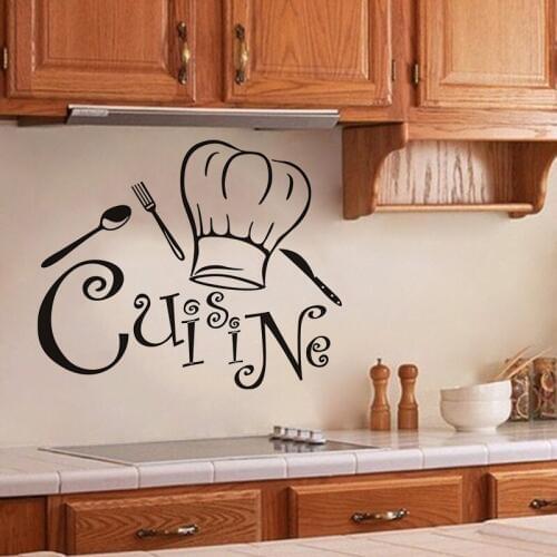 Cuisine Vinyl Wall Decals Chef Hat Pattern Wall Art Mural Kitchen Restaurant Decoration Scoop Fork Wall Sticker AJ516