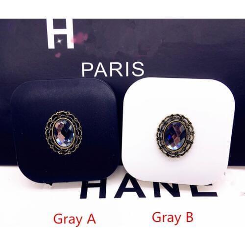 LIUSVENTINA Handmade DIY Cute Alloy Flower Gray Ellipse Gemstone Contact Lens Case With Mirror Box Container for Color Lenses