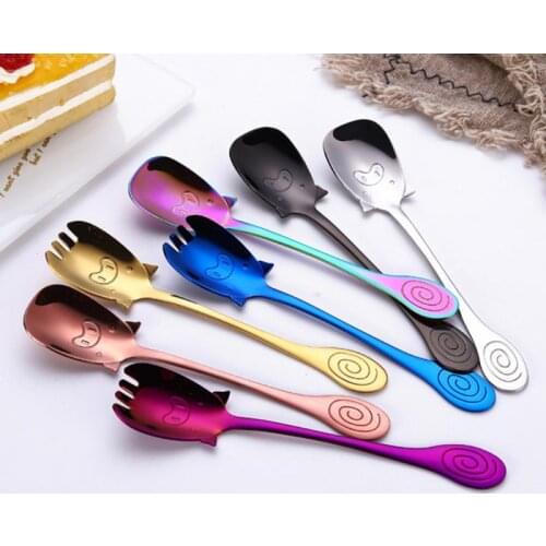 New Pig Shape Vacuum Plating Stainless Steel Ice Cream Coffee Spoon Long Handle Tea Spoons Fork Kitchen Hot Drinking Flatware