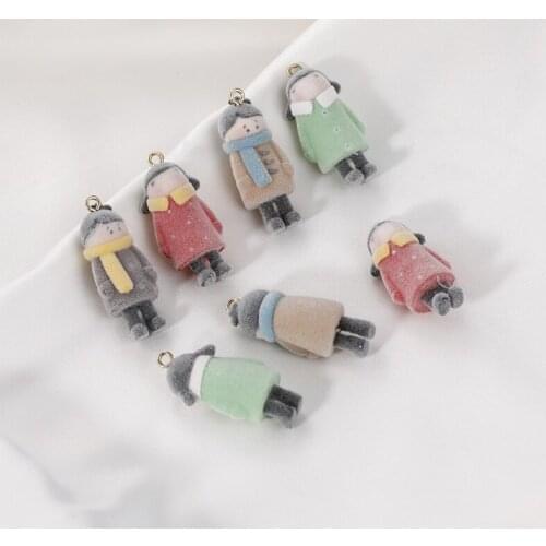 Min order 20pcs/lot color print 3D cartoon girls/boys shape resin Flocking beads diy jewelry garment/keychain pendant accessory