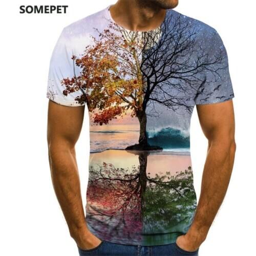 Nature / Landscape trees T shirt Summer Casual Natural Scenery Full Print 3D T-shirt Cool Mans Top Tee 3d Printed T-shirts Men