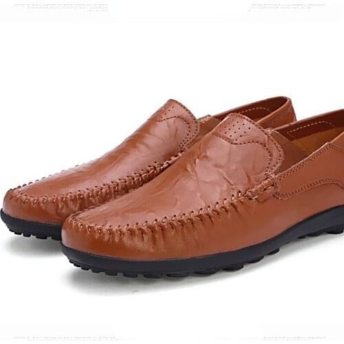 2021 Autumn Winter New Street Style Leather Casual Shoes for Male Breathable Slip-on Shallow Flat Loafers Waterproof for Daily