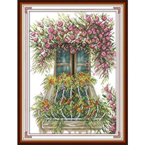 Window sill flower cross stitch kit aida 14ct 11ct count print canvas cross stitches needlework embroidery DIY handmade