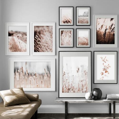 Beige Reed Gress Wall Art Pictures Canvas Painting Nature Winter Landscape Nordic Posters And Prints for Living Room Decor