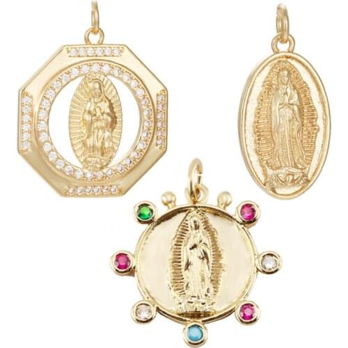 Our Lady Charms for Jewelry Making Supplies Gold Holy Light Shelter Pendant Diy Earring Bracelet Necklace Copper CZ Accessories
