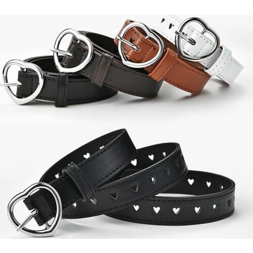 90cm Faux Leather Love Heart Eyelet Grommet Waist Belt Women Children Belt Heart Shape Hole Hollow Jeans Belts Strap Ceinture