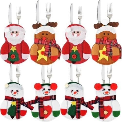 Christmas Hat Tableware Santa Snowman Knife Fork Mat New Year Xmas Party Cutlery Holder Bag Pocket Christmas Table Dinner Decor