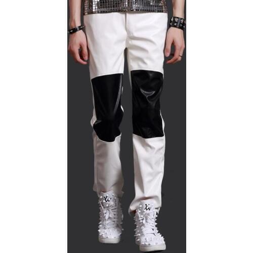 Stage personality men pants leather harem pant men feet trousers singer dance rock pantalon homme street star style novelty
