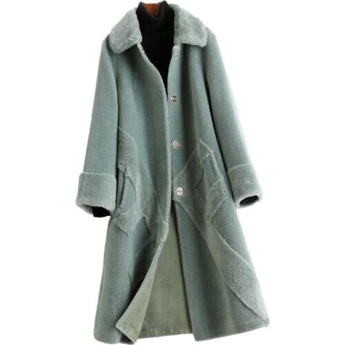 Wool Blend Fur Coat Autumn Winter Women Fur Outerwear Overcoat LF2154