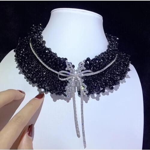 Natural semi-precious stone spinel necklace black color 925 sterling silver bowknot fine women jewelry for wedding & party 42CM