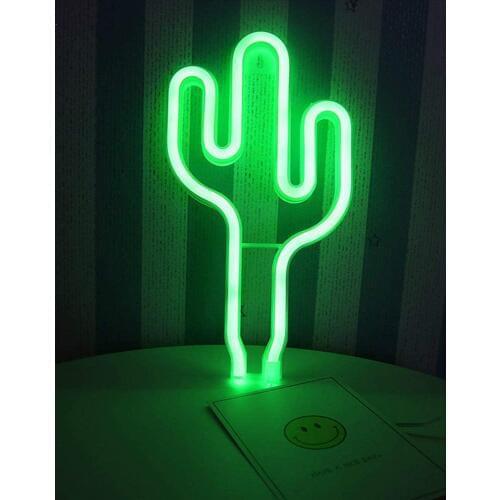 LED Green Cactus Neon Sign Wall Decor USB or Battery Operated Neon Night Lights Lamp Art Decor Wall Decoration Table Light