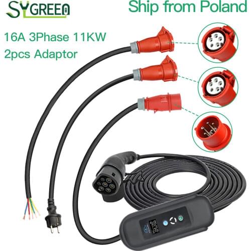 EV Charging Stations EVSE Wallbox Level 2 Electric Car Charger 11KW 16A 3 Phase IEC 62196 Type 2 5M Cable with CEE Red Plug