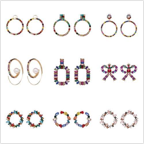 JURAN Ethnic women brand colorful crystal statement stud earrings boho simple za earrings Pendientes party jewelry accessories