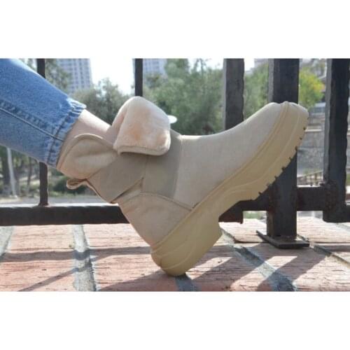 Womens Beige Suede Boots 2020 New Winter Fur Detail Boots Brand Stylish Fashion Luxury Quality Platform Style Different Comfortable Suede soguğa Durable
