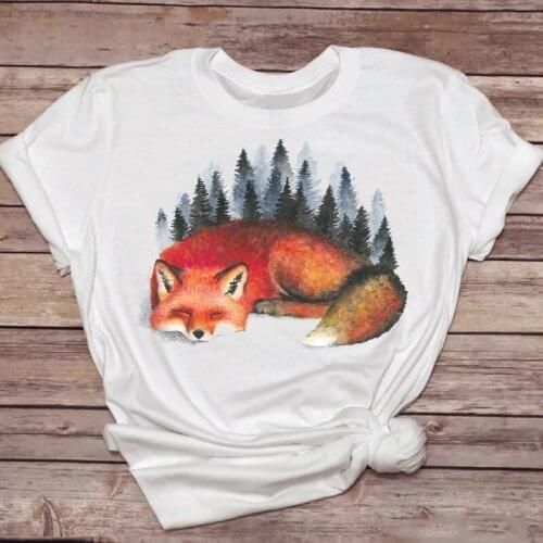 Women T-shirts Short Sleeve Cute Fox Animal Printing 90s Womens Graphic T Top Ladies Print Lady Shirt Female Tee T-Shirt