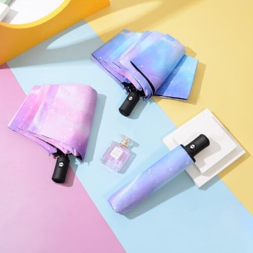 Umbrella Automatic Folding Womens Umbrella Three-folding Umbrella Windproof Starry Sky Color Creative Sun Umbrella Parasol