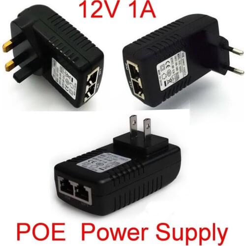 High Quality 1pcs DC 12V 1A Wall Plug POE Injector Ethernet Adapter IP Phone / Camera Power Supply