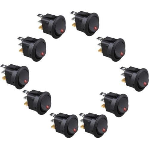 10 X Car Boat Round Dot Red LED Rocker Indicator Switch 3Pin ON/OFF 12V DC Sales
